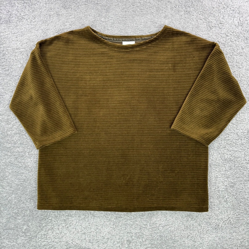 J. Jill Women Olive Brown Corduroy Knit Boat Neck 3/4 Sleeve Top M KTP230031